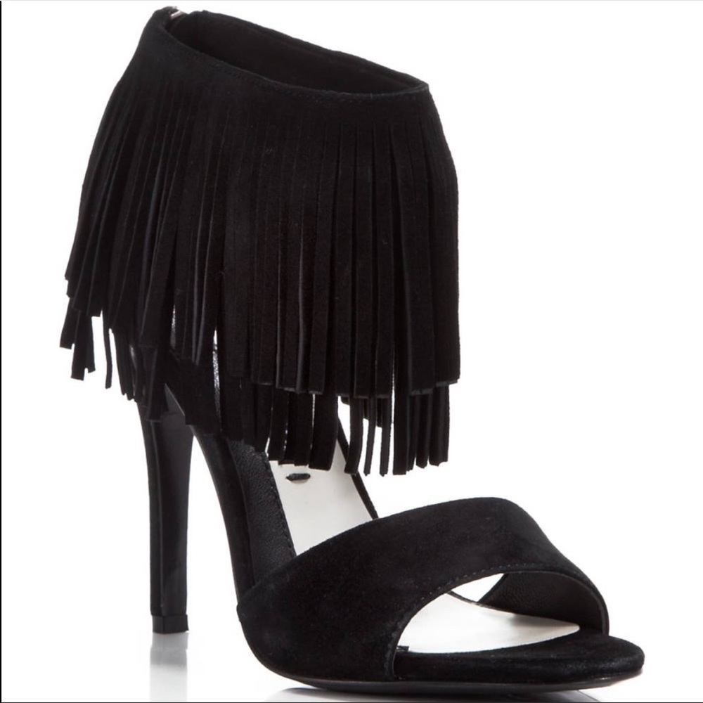 NWOB ALICE + OLIVIA Black Suede Fringe High Heels Black Chic 38